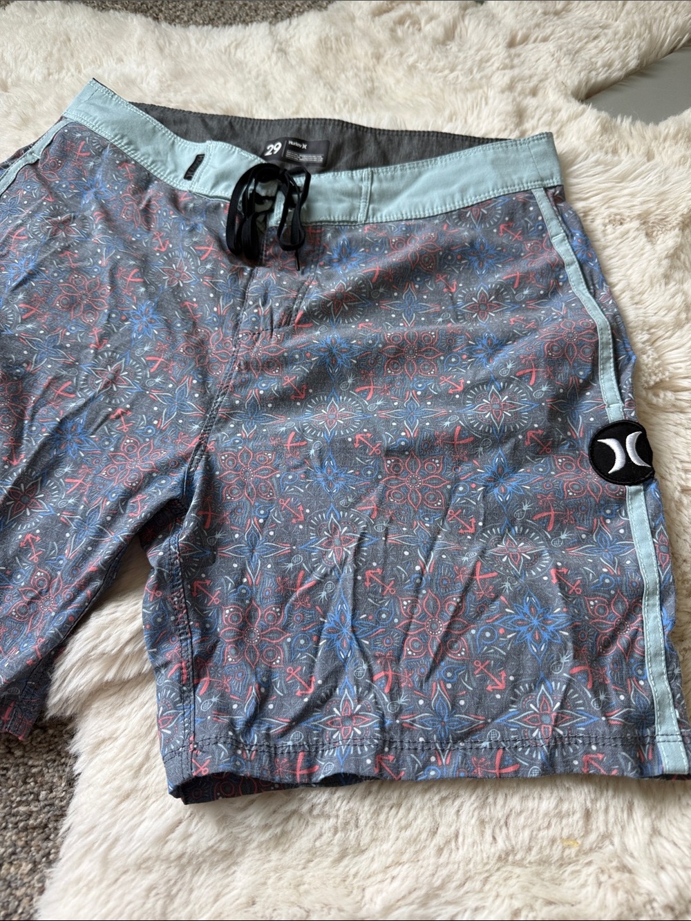 Hurley Slate Blue & Aqua Patterned Swim Trunks